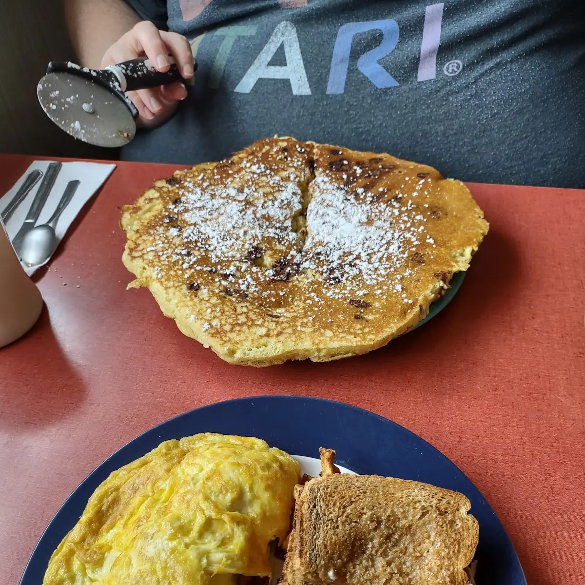 Pancakes and Bacon and Cheese Omelette