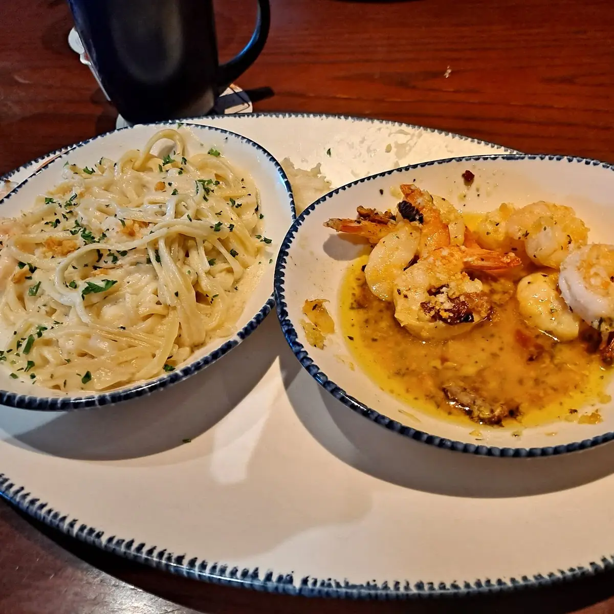 Bacon Shrimp Scampi and Alfredo Pasta