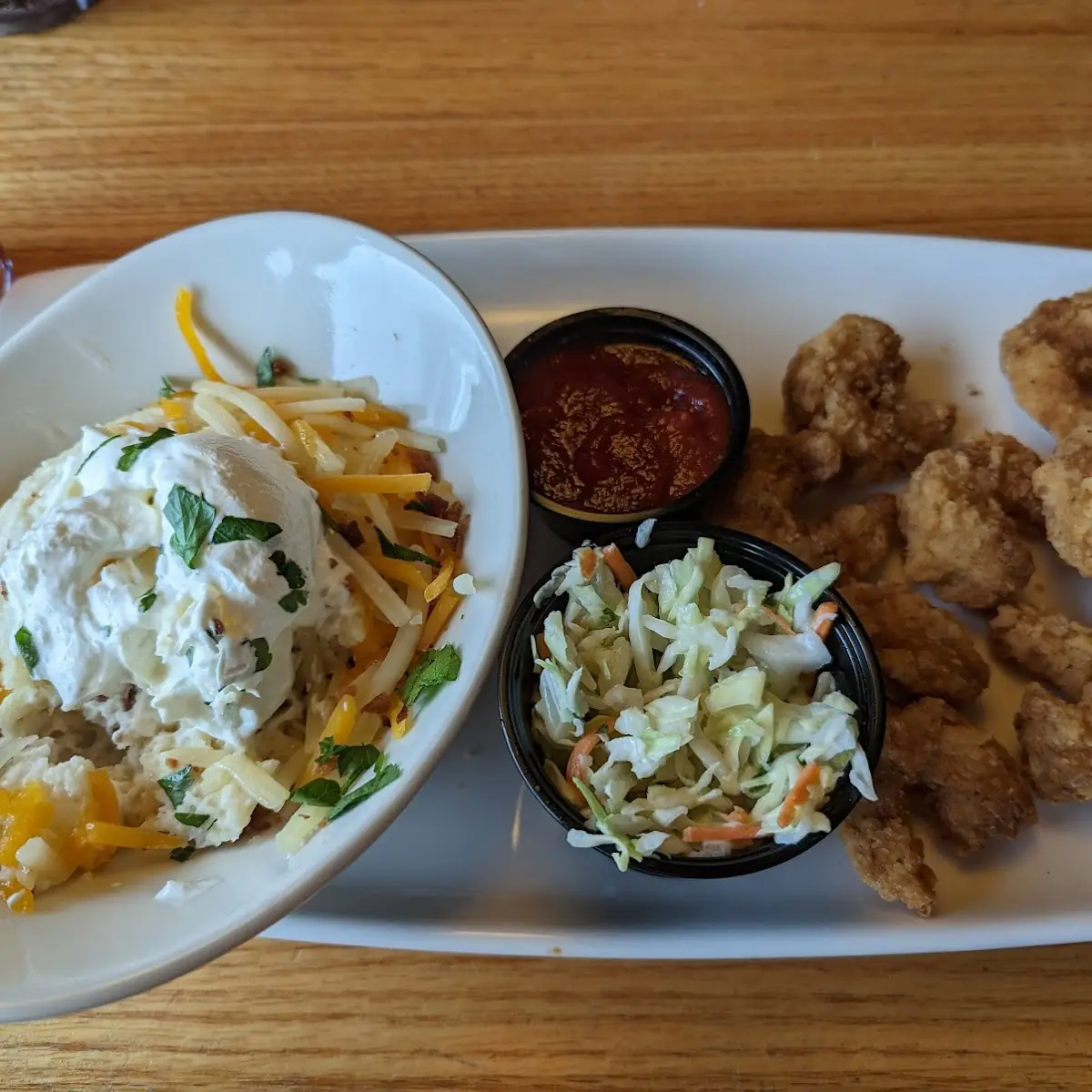 Fried Shrimp w Cold Slaw and Loaded Mashed Potatoes