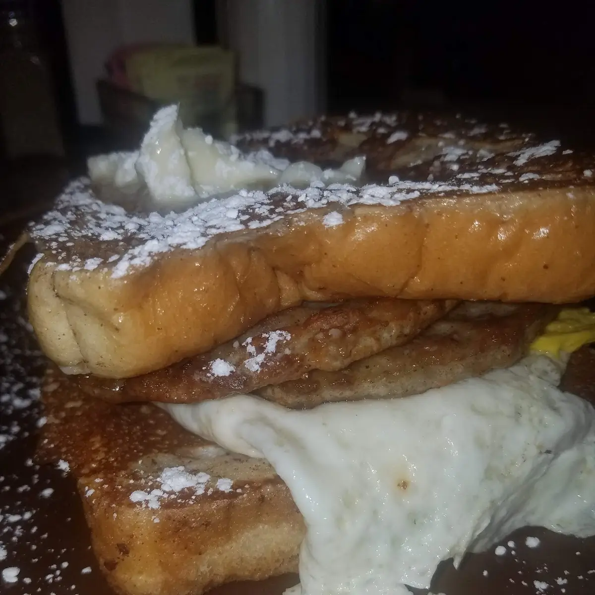 French Toast Sausage Egg Sandwich