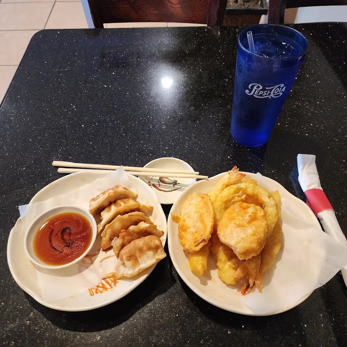 Fried Dumplings with Tempura Shrimp and Vegetables