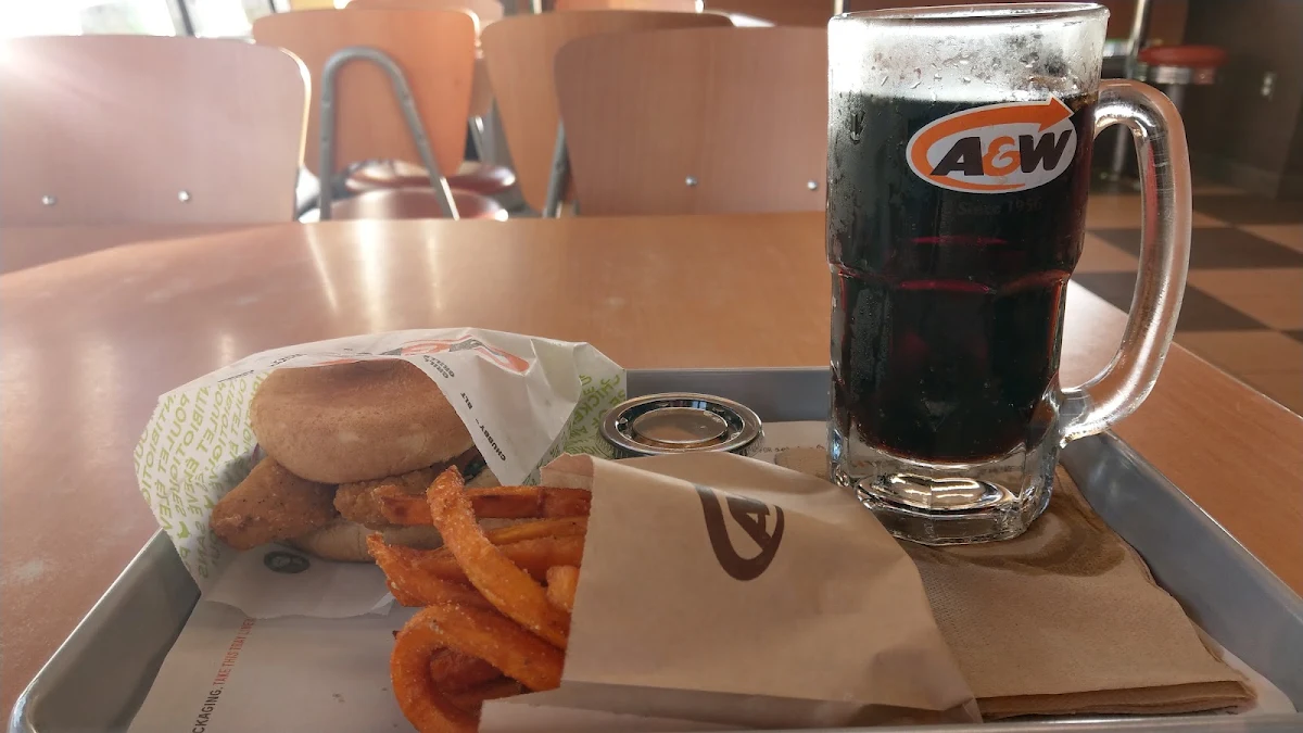 Cod Burger Sweet Potato Fries & Root Beer
