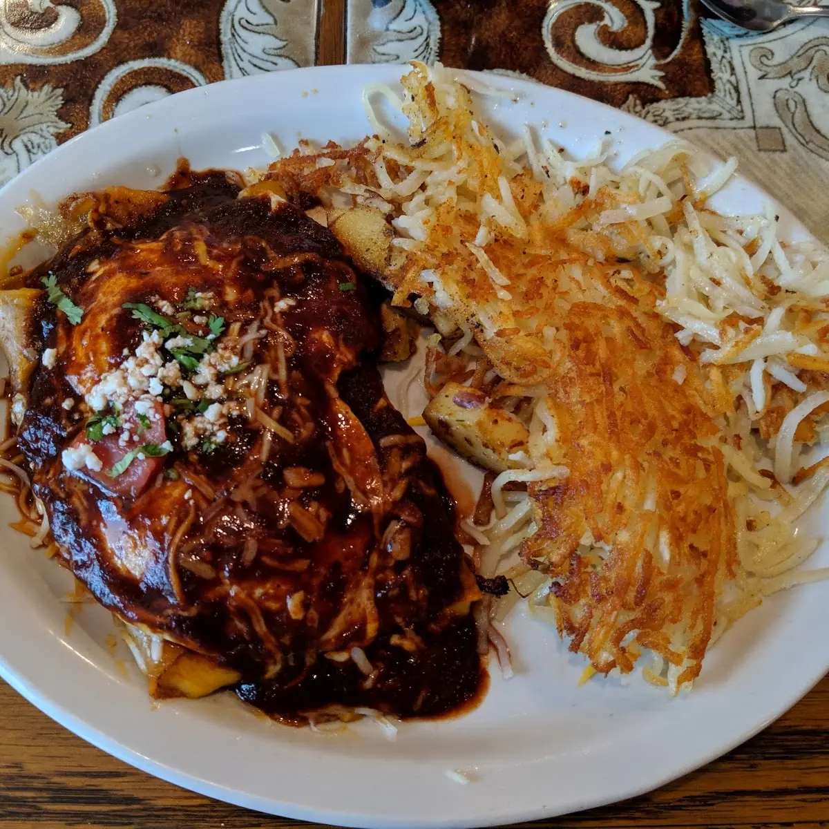 Cheese Enchiladas and Eggs with Red Chile Sauce