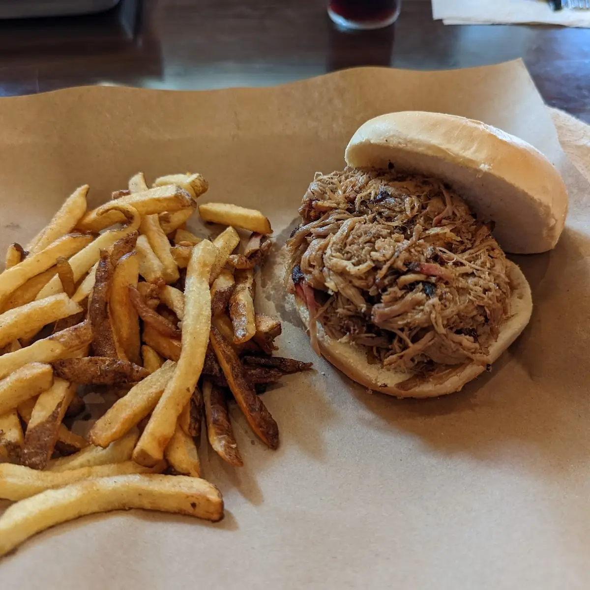 Pulled Pork Sandwich and Fries