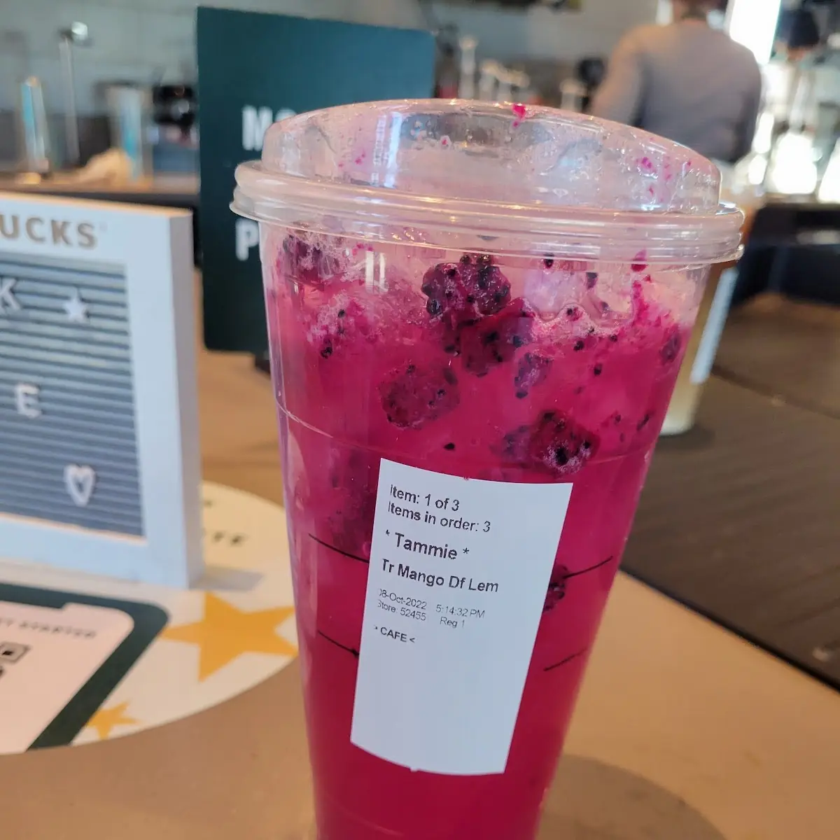 Mango Dragon Fruit Refresher Made with Lemonade not Water