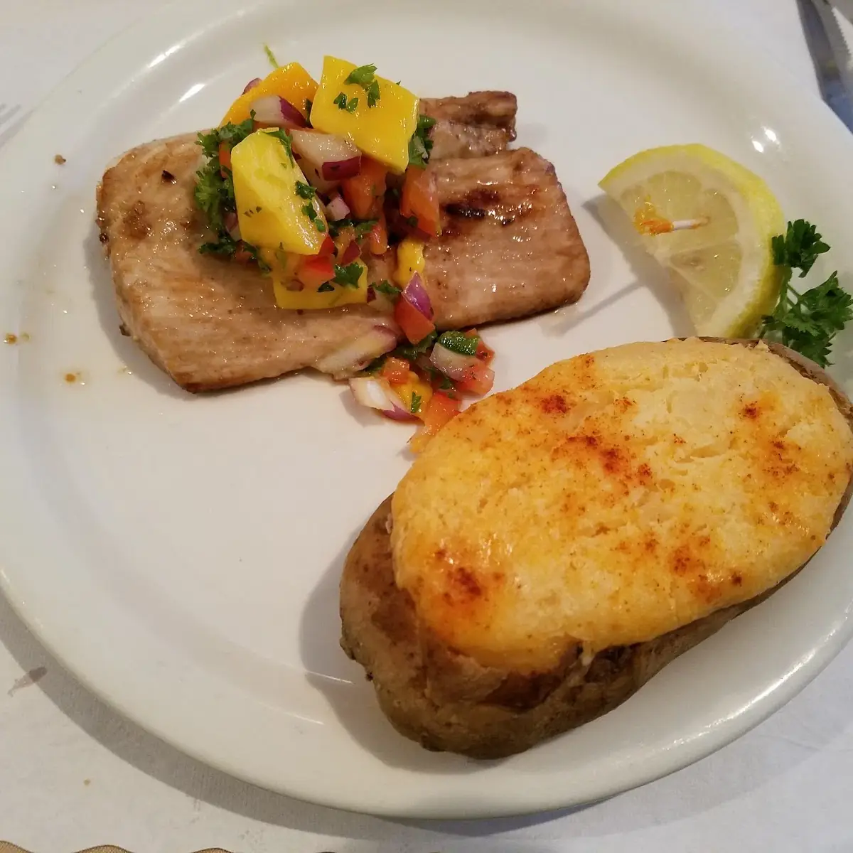 Mahi Mahi with Mango Salsa and Twice Baked Potato