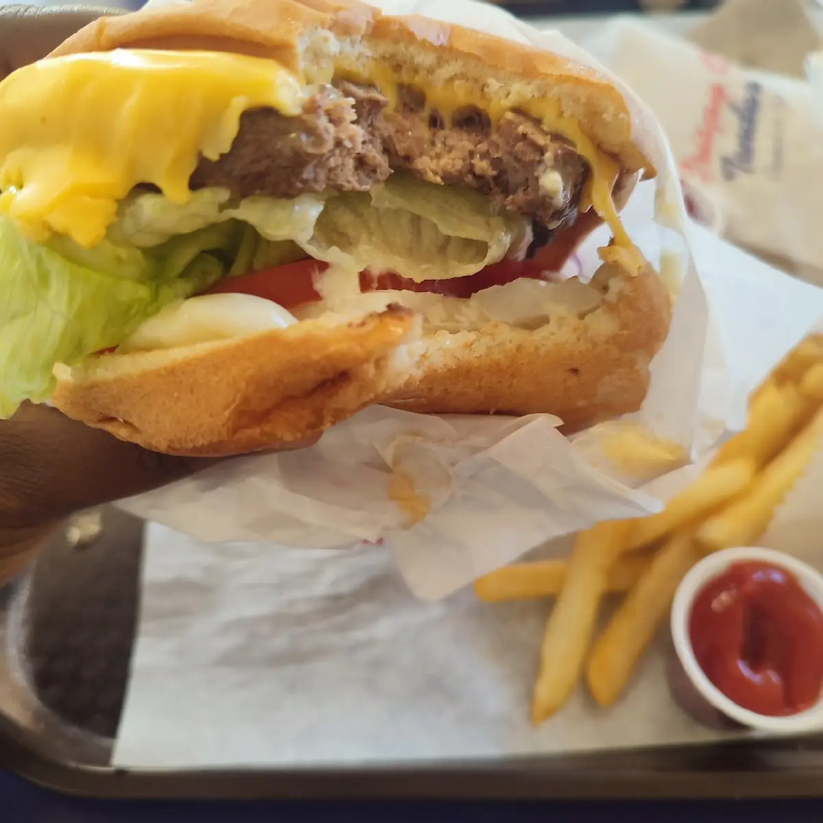 Burger and Fries with Cheese Cake