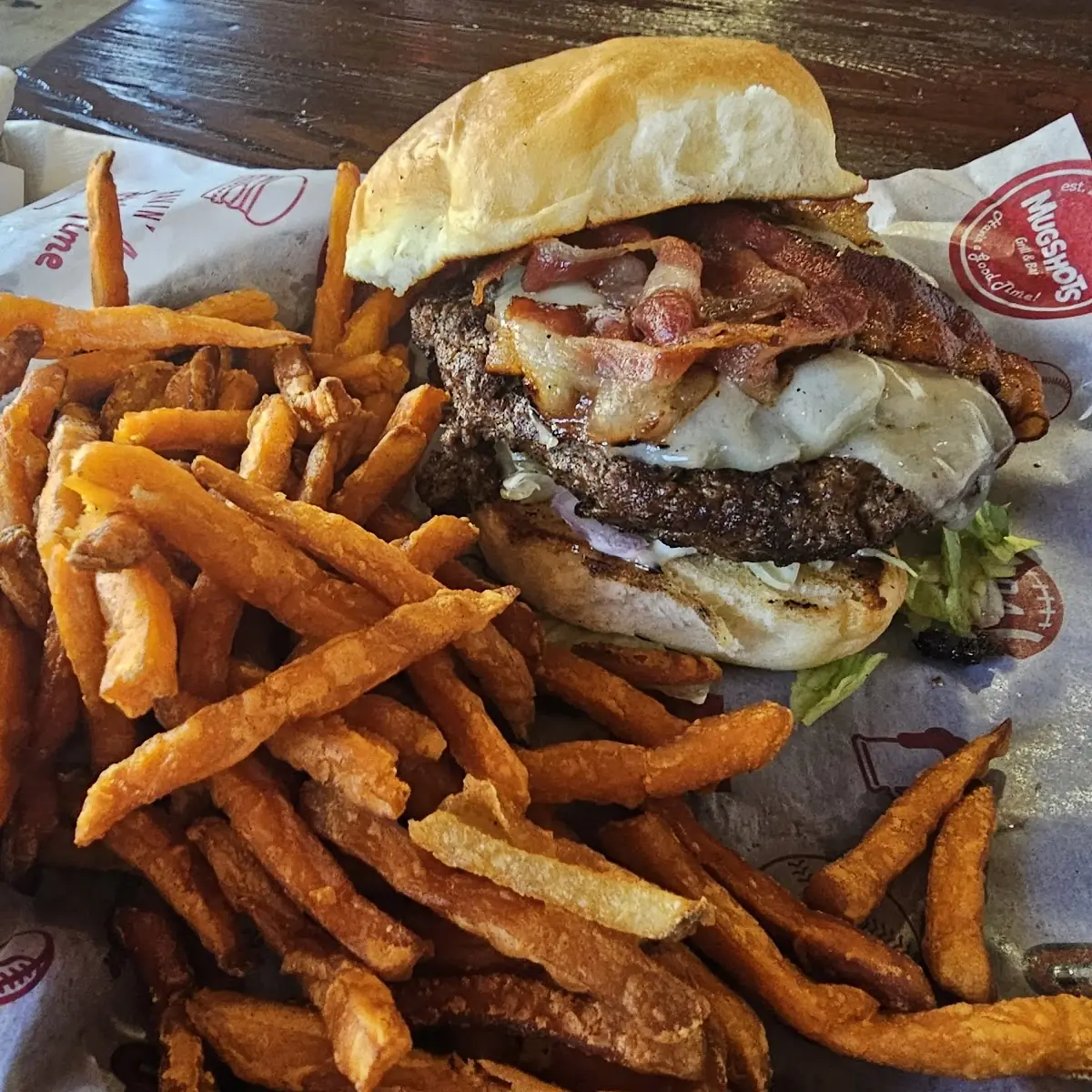 Mushroom and Swiss Burger with Bacon