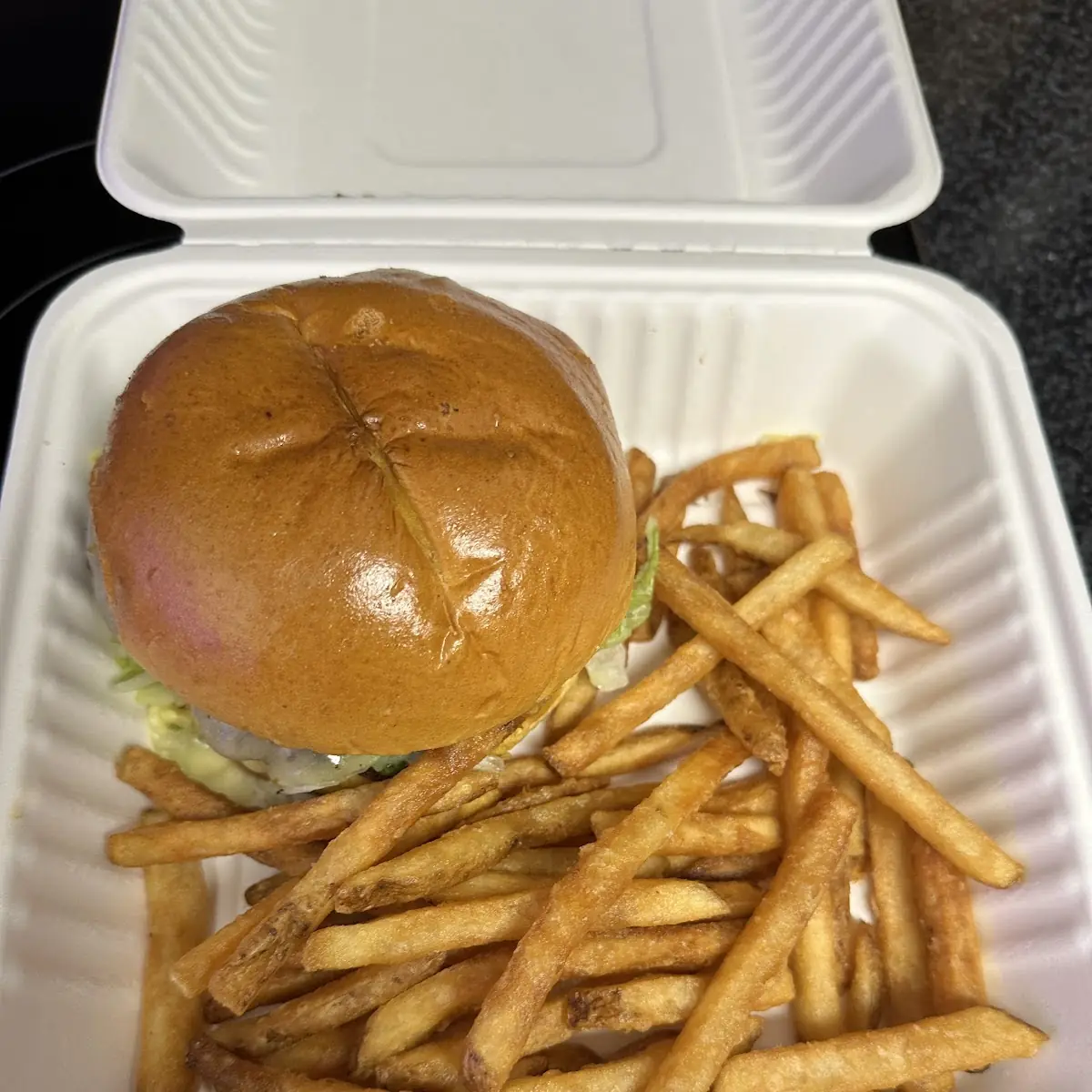 Bison Burger and Fries with Cheese, Gilligan's Fire Grill Amherstburg