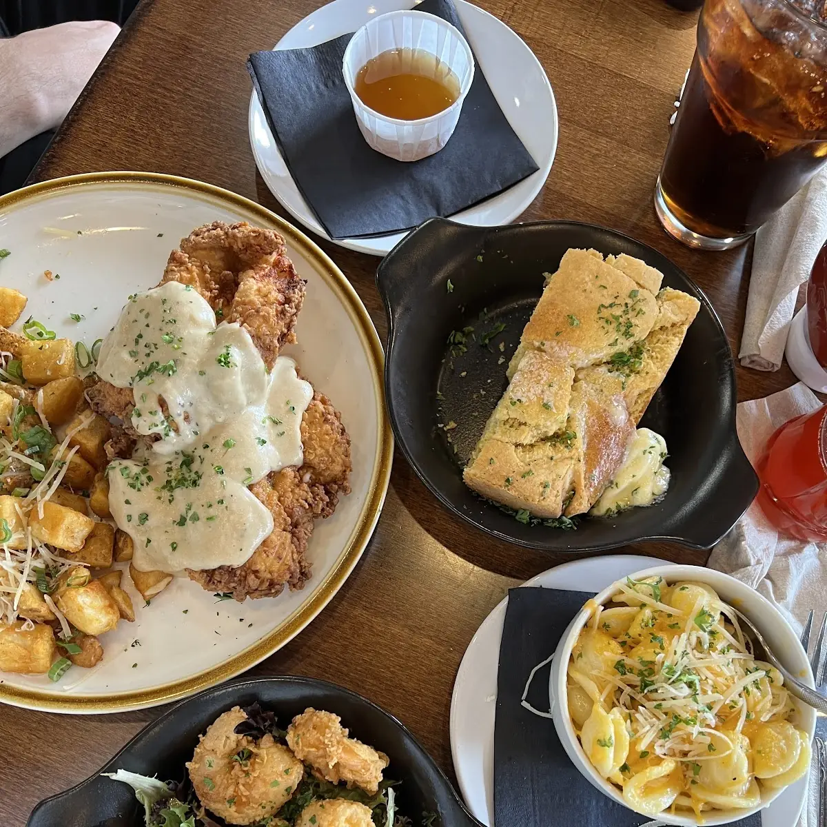 Chicken Fried Chicken Fried Shrimp Corn Bread Hash Cheese N Mac