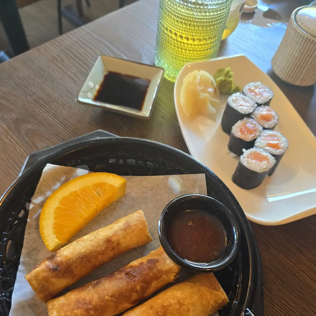 Chicken Spring Roll and Salmon Maki