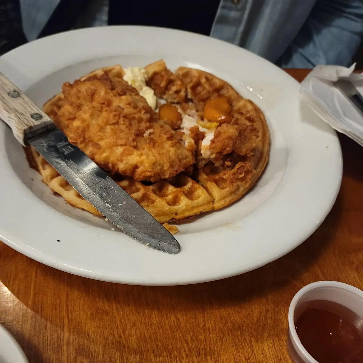 Chicken & Waffles with Peach Syrup