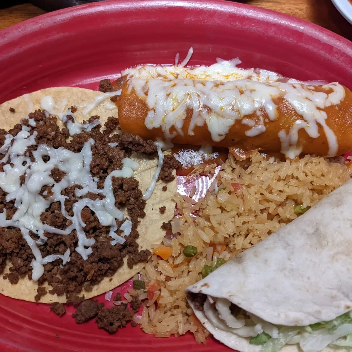 Combo Meal with Beef Tostada Soft Shell Beef Taco and Beef Enchilada