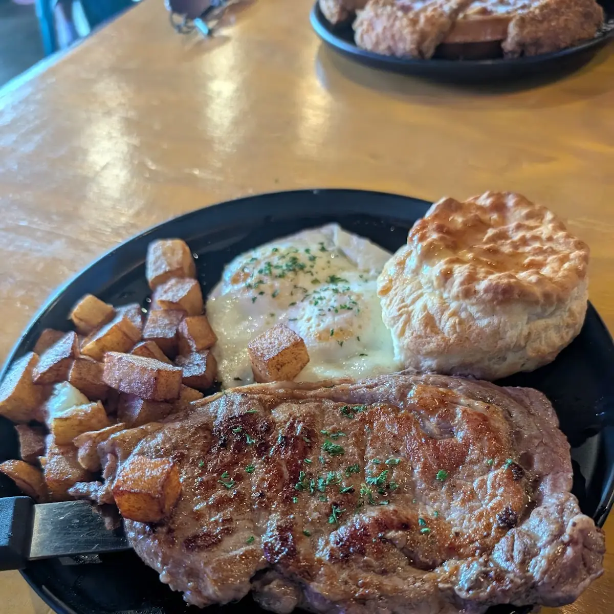 2 Steak & Eggs Plates w/ Starter & Dessert