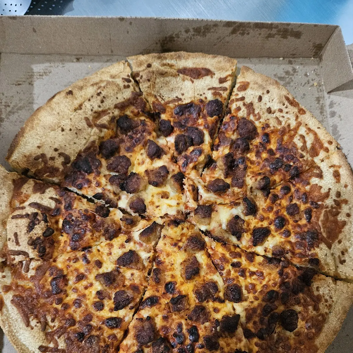 Classic Sausage Pizza Burnt