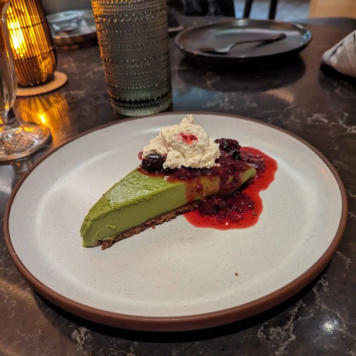 Matcha Cheesecake with Vanilla Ice Cream