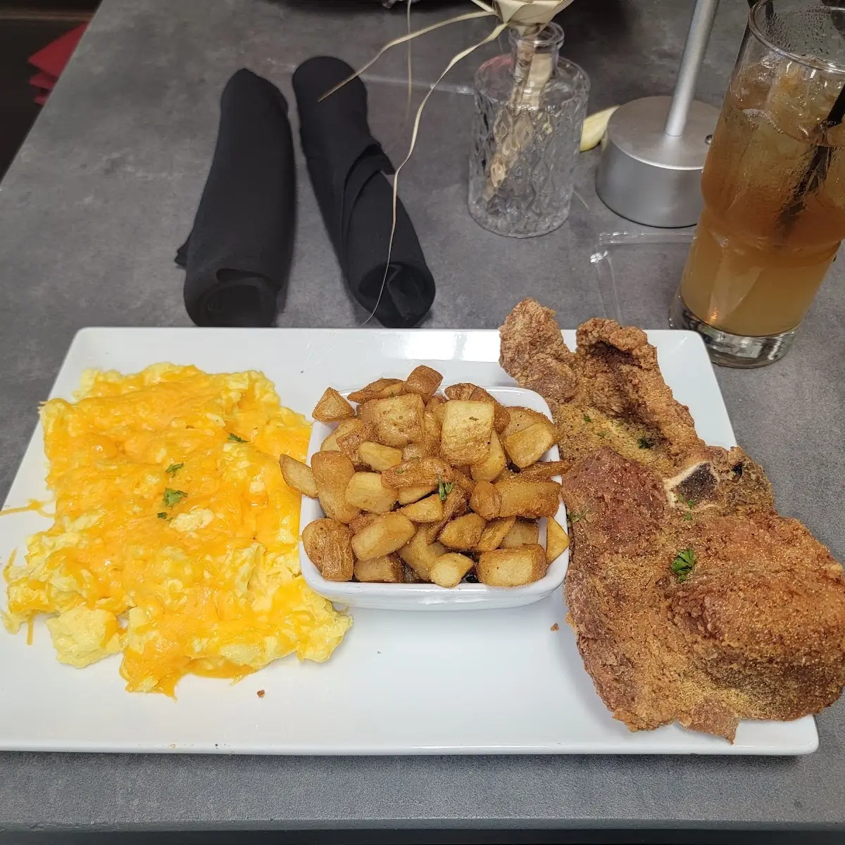 Fried Pork Chops and Eggs