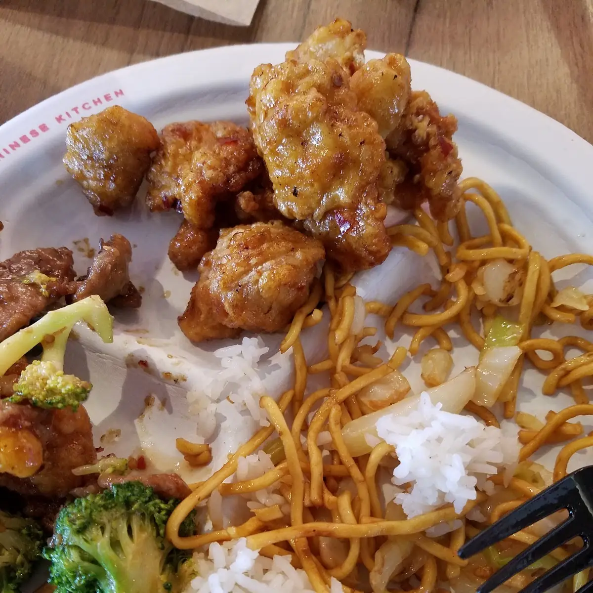 White Rice with Chowmein and Orange Chicken