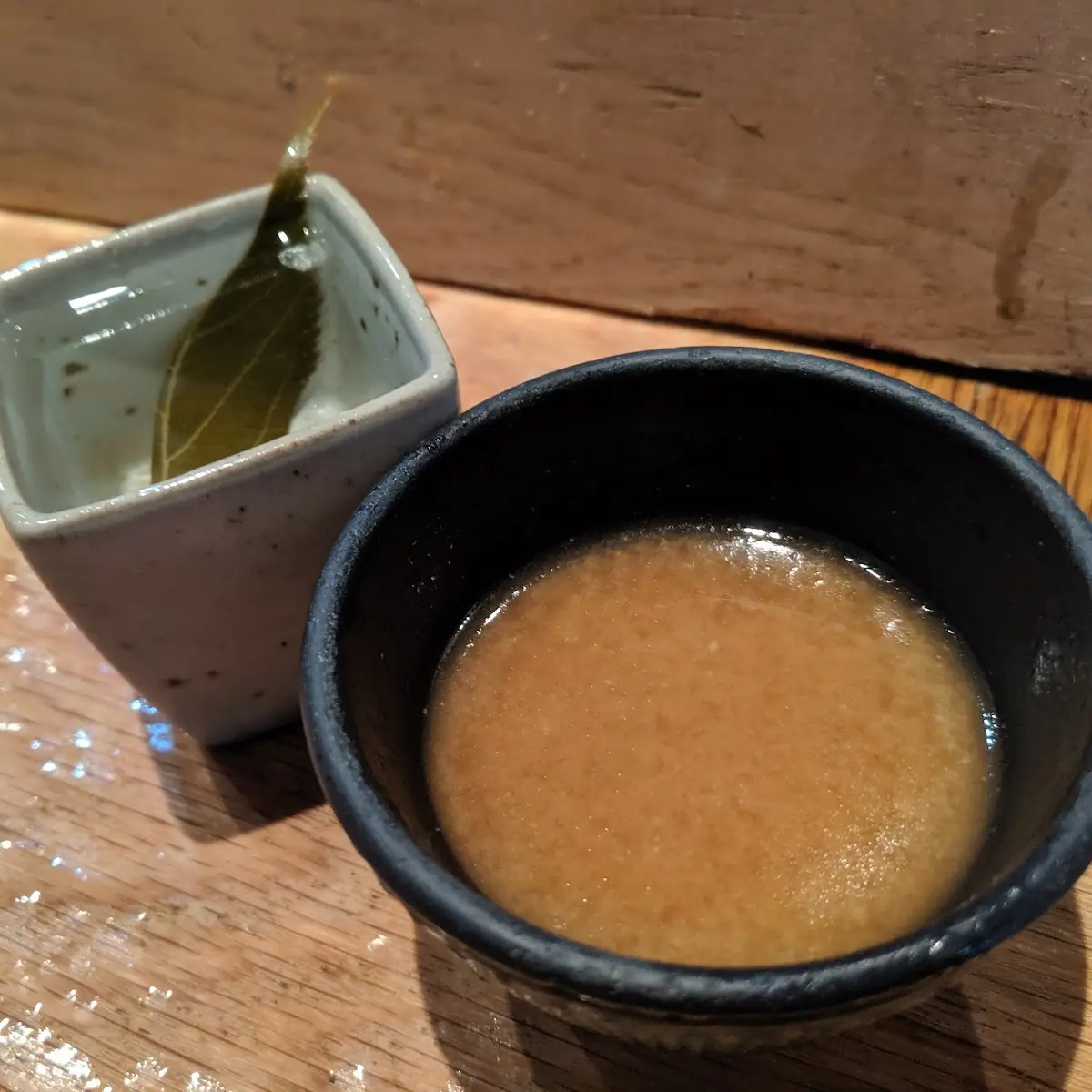 House Made Miso Soup and Sake with Cherry Leaf