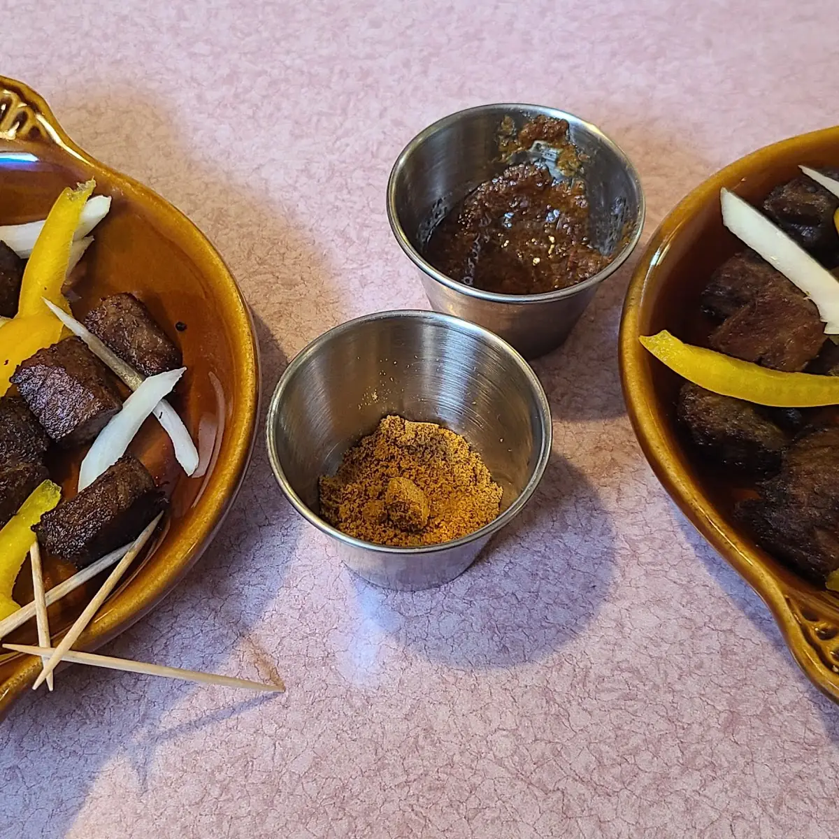 Fried Beef Bites with Peanut Dust and Sauce