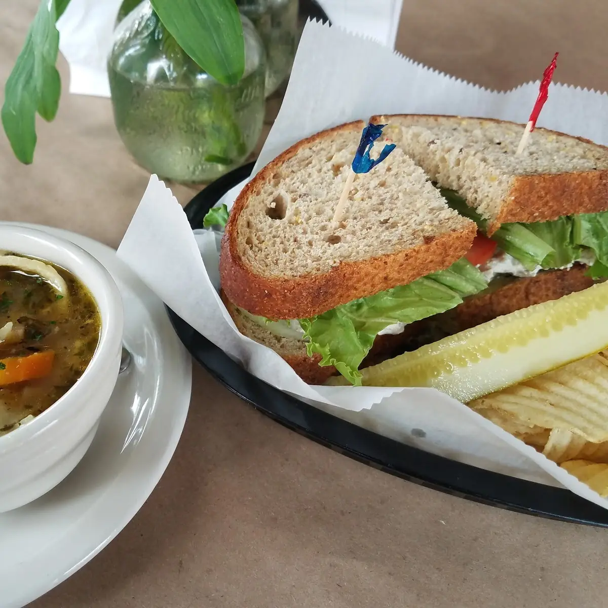 Salad and Chicken Noodle Soup