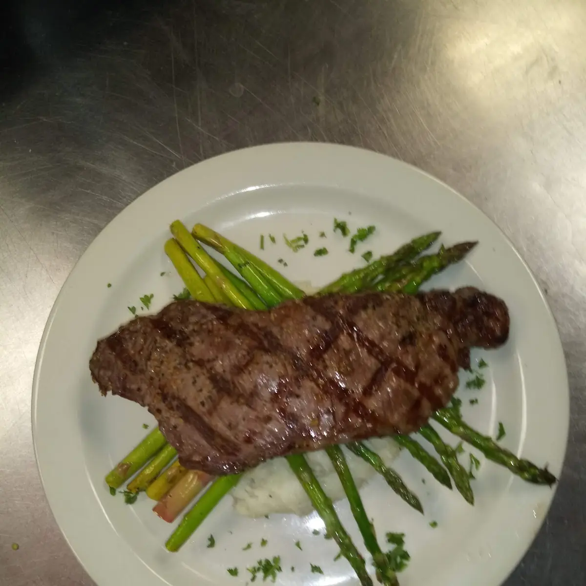 New York Strip 10oz Mashed Potatoes Asparagus