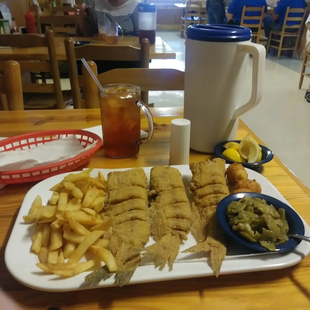 Whole Catfish Dinner with Green Beans and Fries