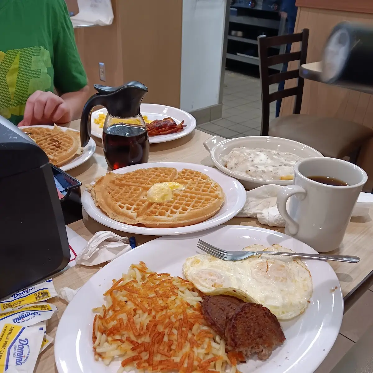 Waffles Eggs Bacon Hashbrowns