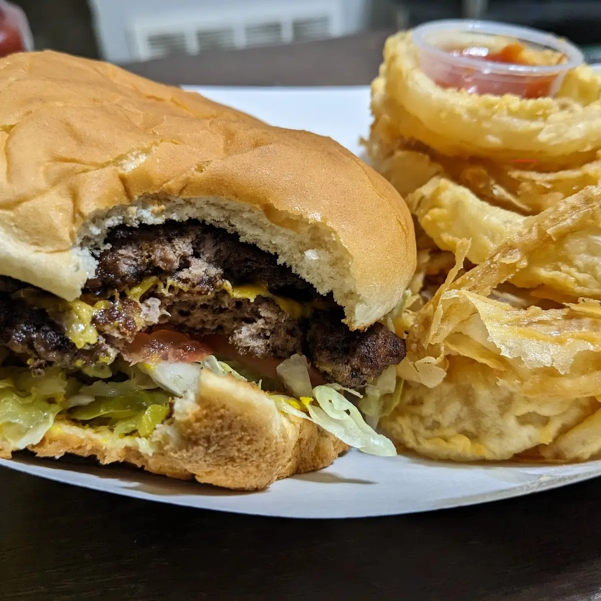 dbl Texas Burger with Onion Rings