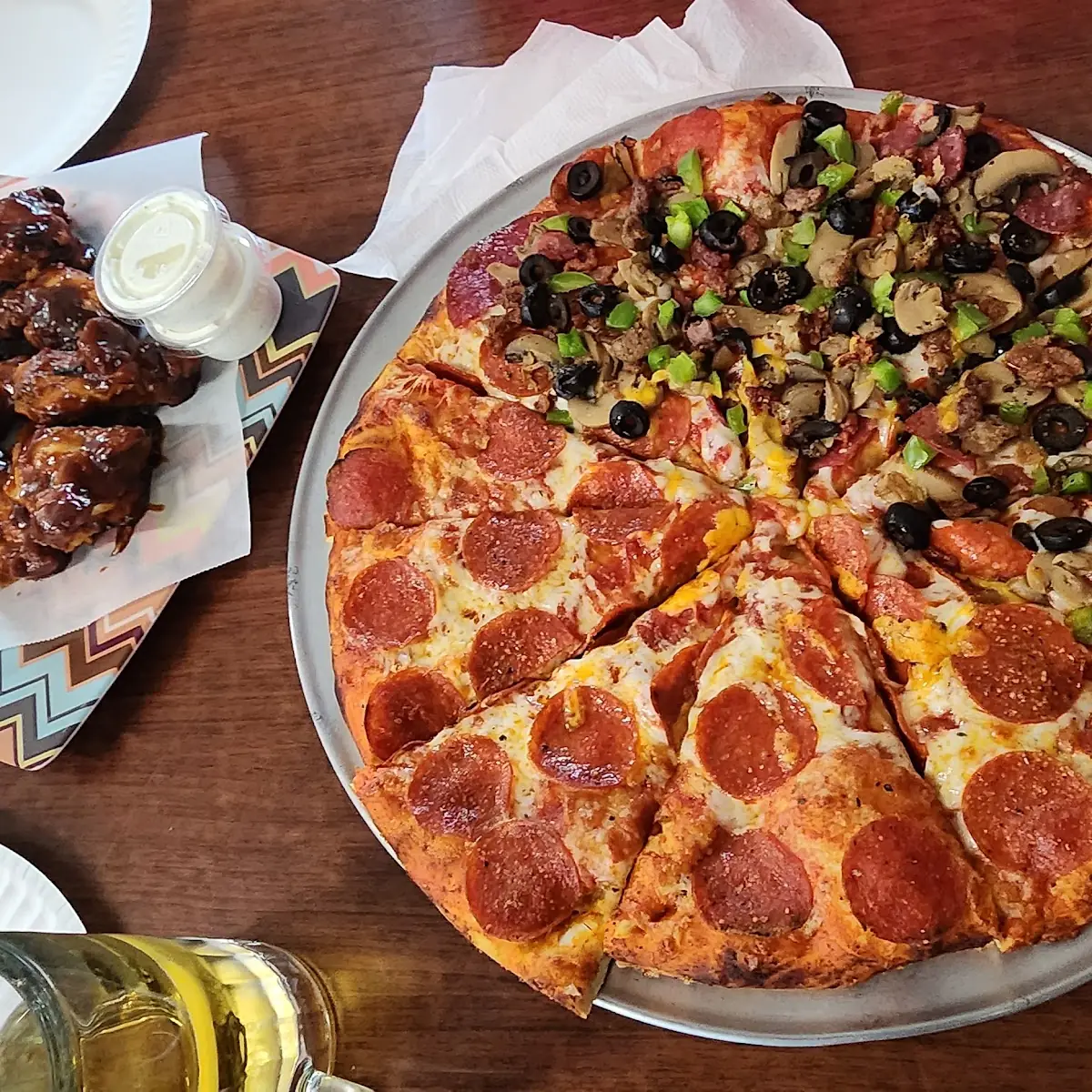 BBQ Wings Half and Half Pizza Half Pepperoni Half Combo