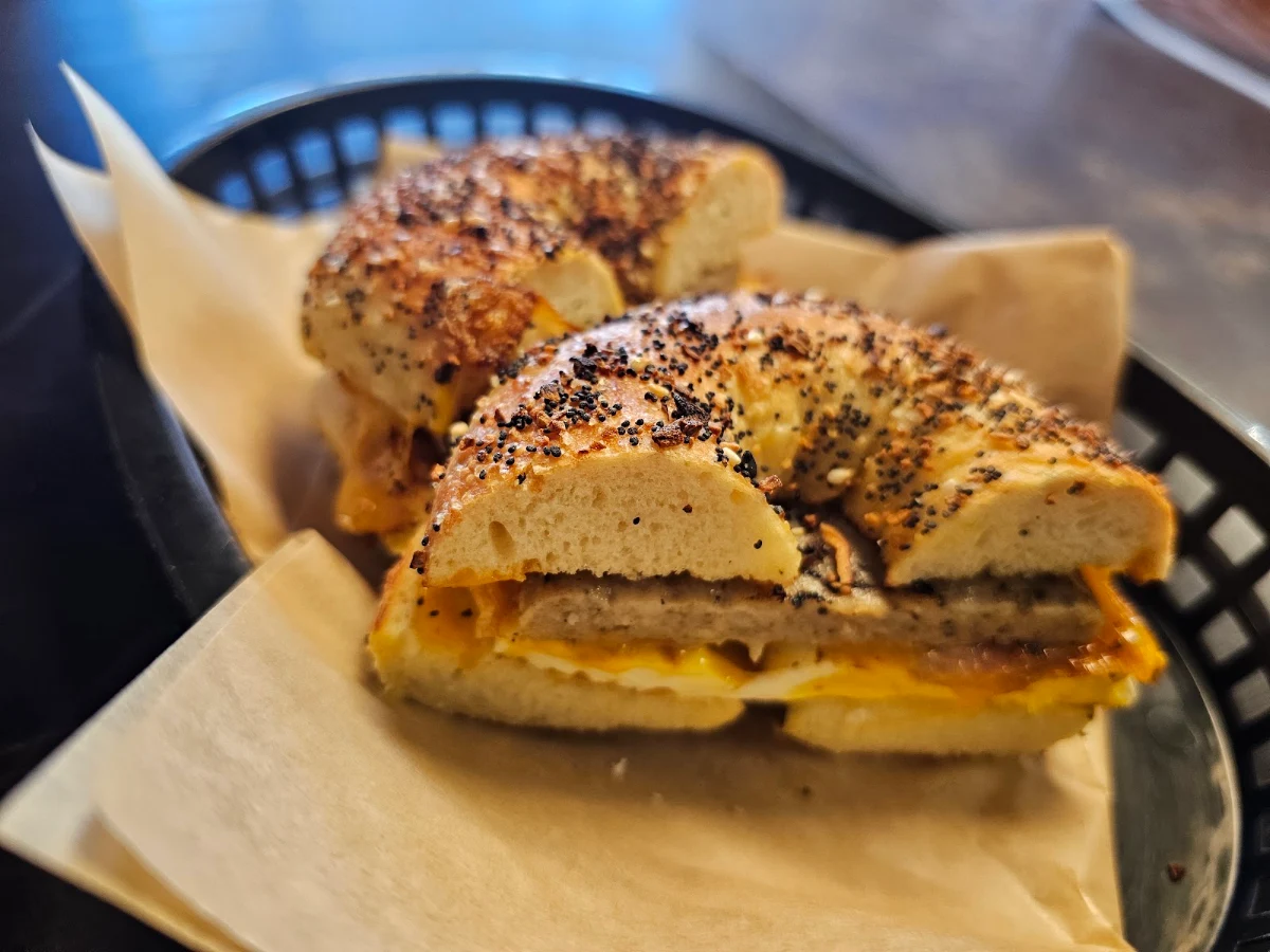 Ham Egg and Cheese on Everything Bagel