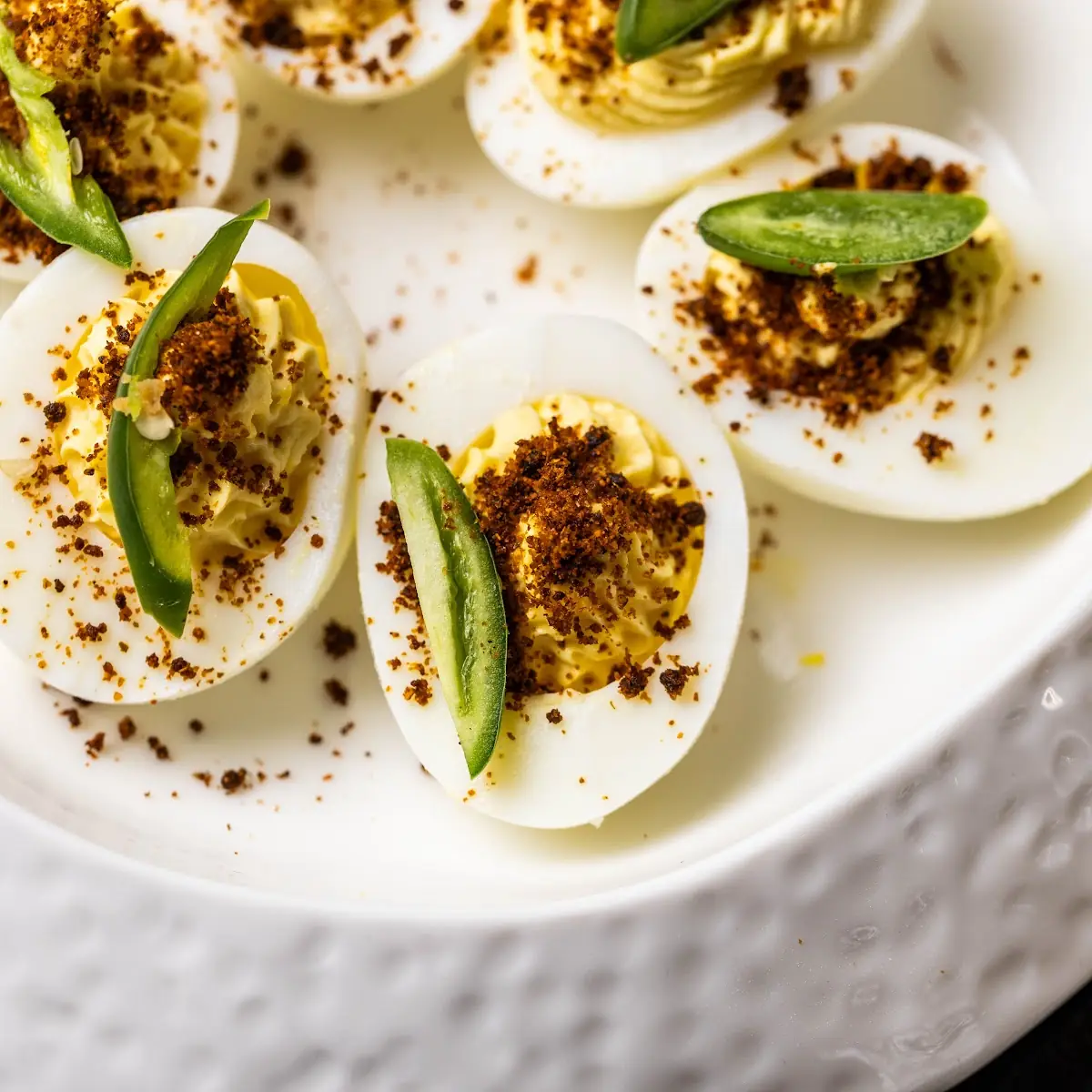 Spiced Deviled Eggs with Chili Oil E
