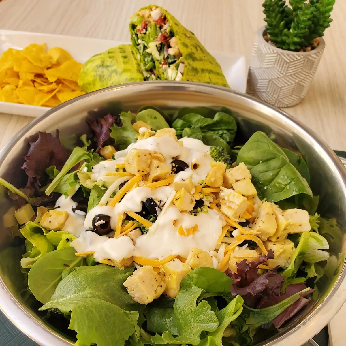 Large Salad with Mixed Veggies and Lemon Pepper Chicken