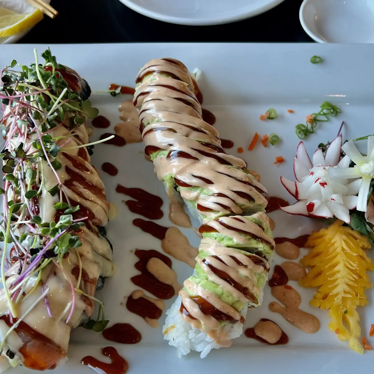 Sumo Salmon Roll and Tempura Chicken Roll