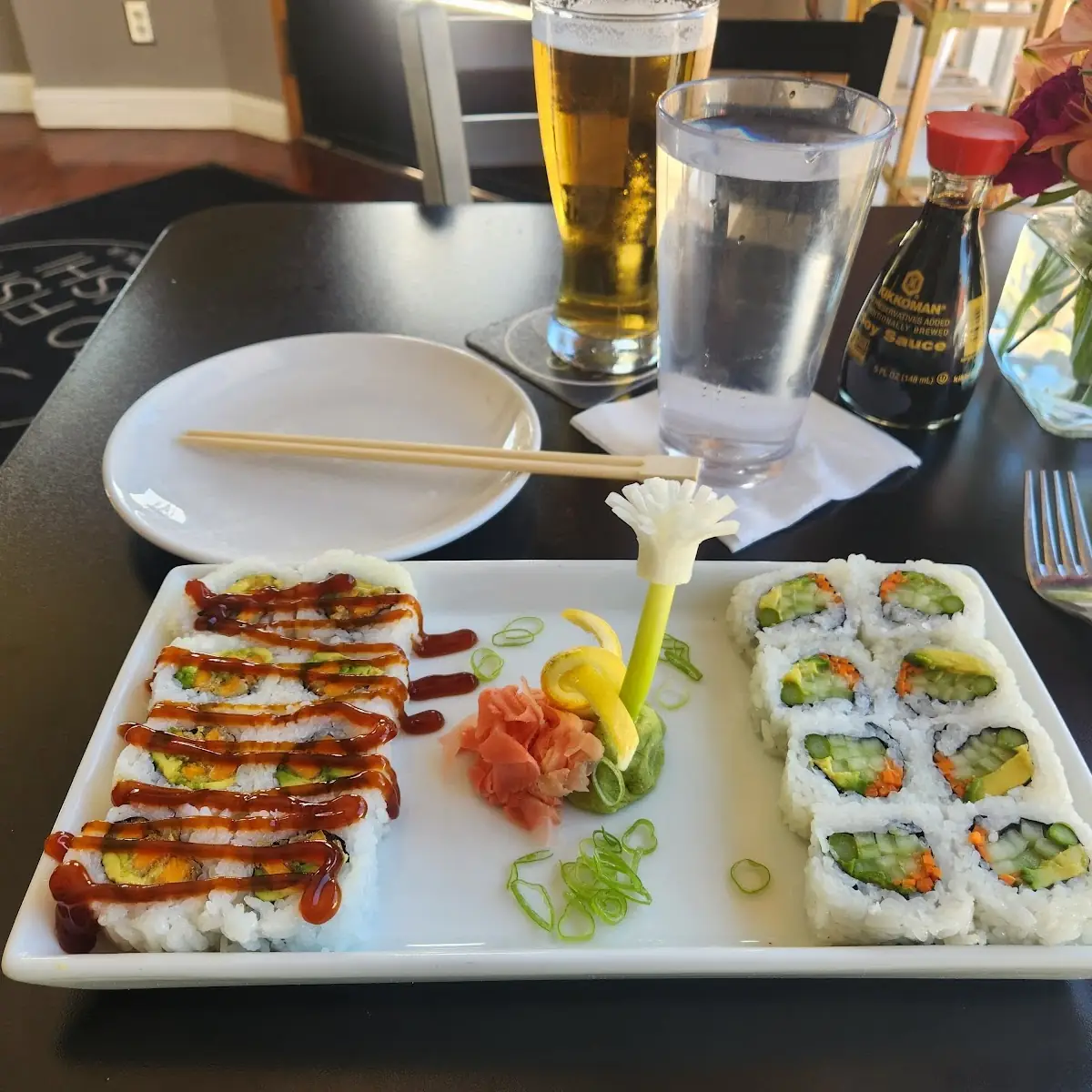 Veggie Roll on the Right and Tempura