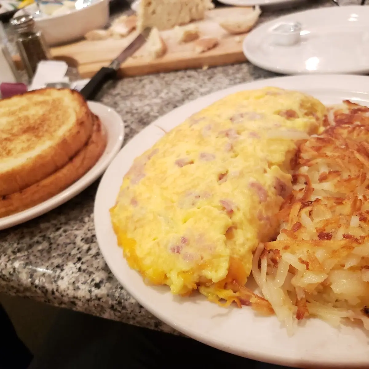 Omelet and Hash Browns Breakfast