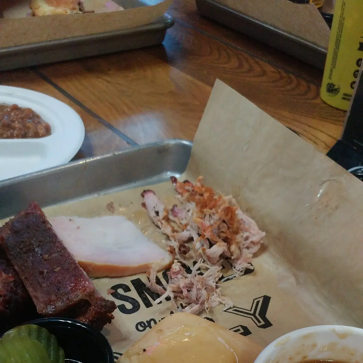 Ribs Pulled Pork Macaroni and Cheese and Baked Beans