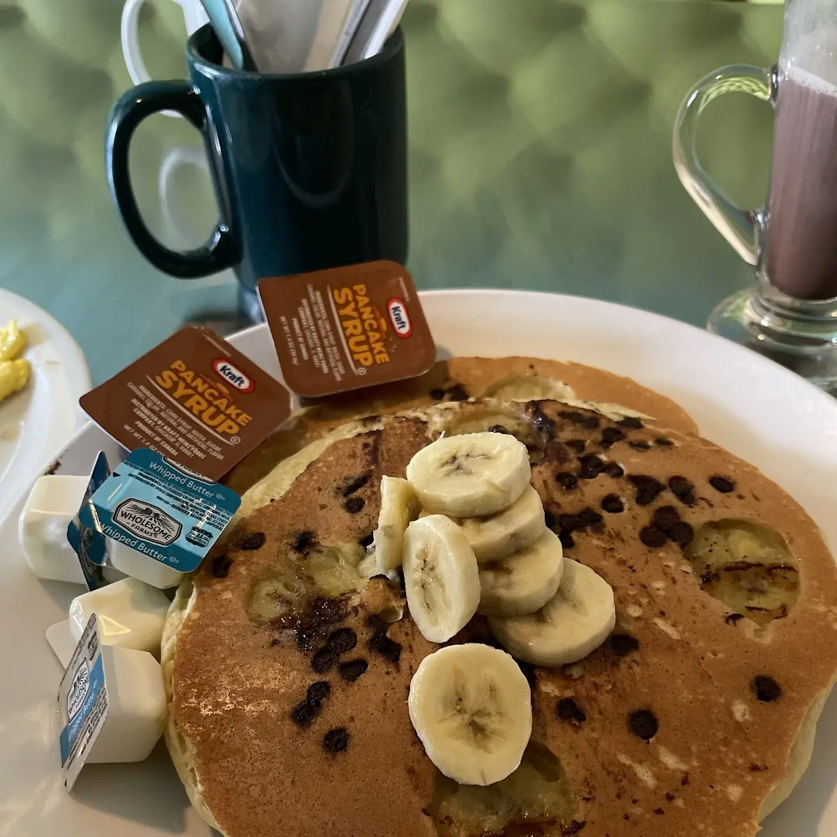 Chocolate Chip Pancakes with Bananas