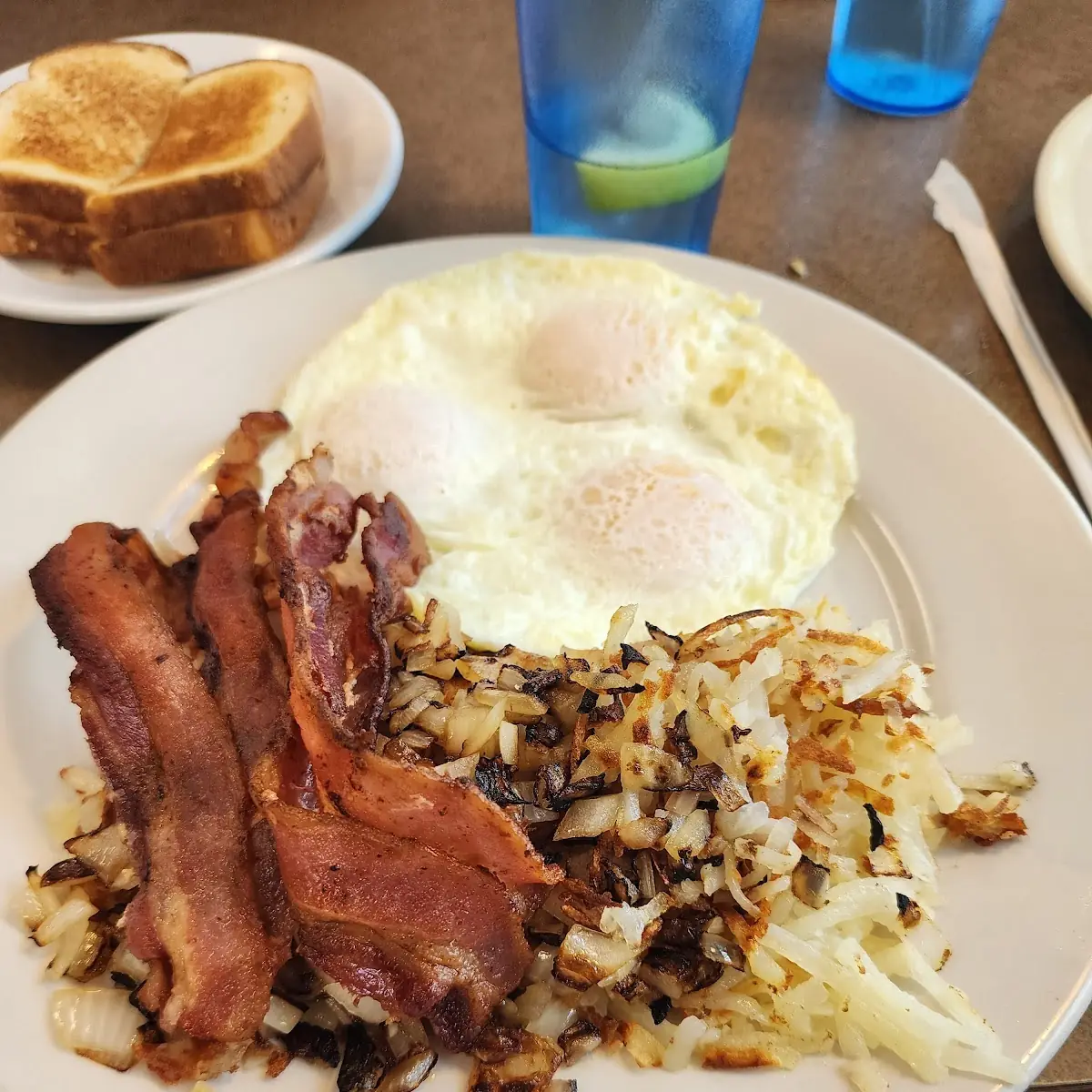 Three Eggs Bacon and Hash Browns