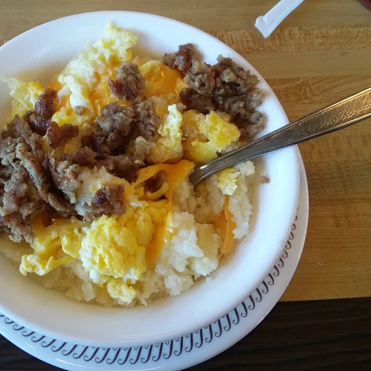 Small Sausage Egg Grits Bowl