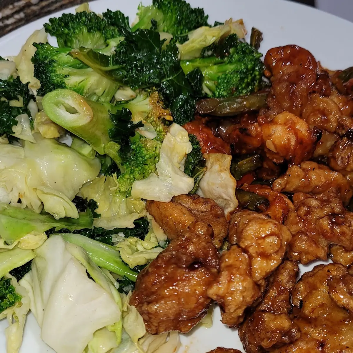 Fire Grilled Shrimp Orange Chicken and Super Greens