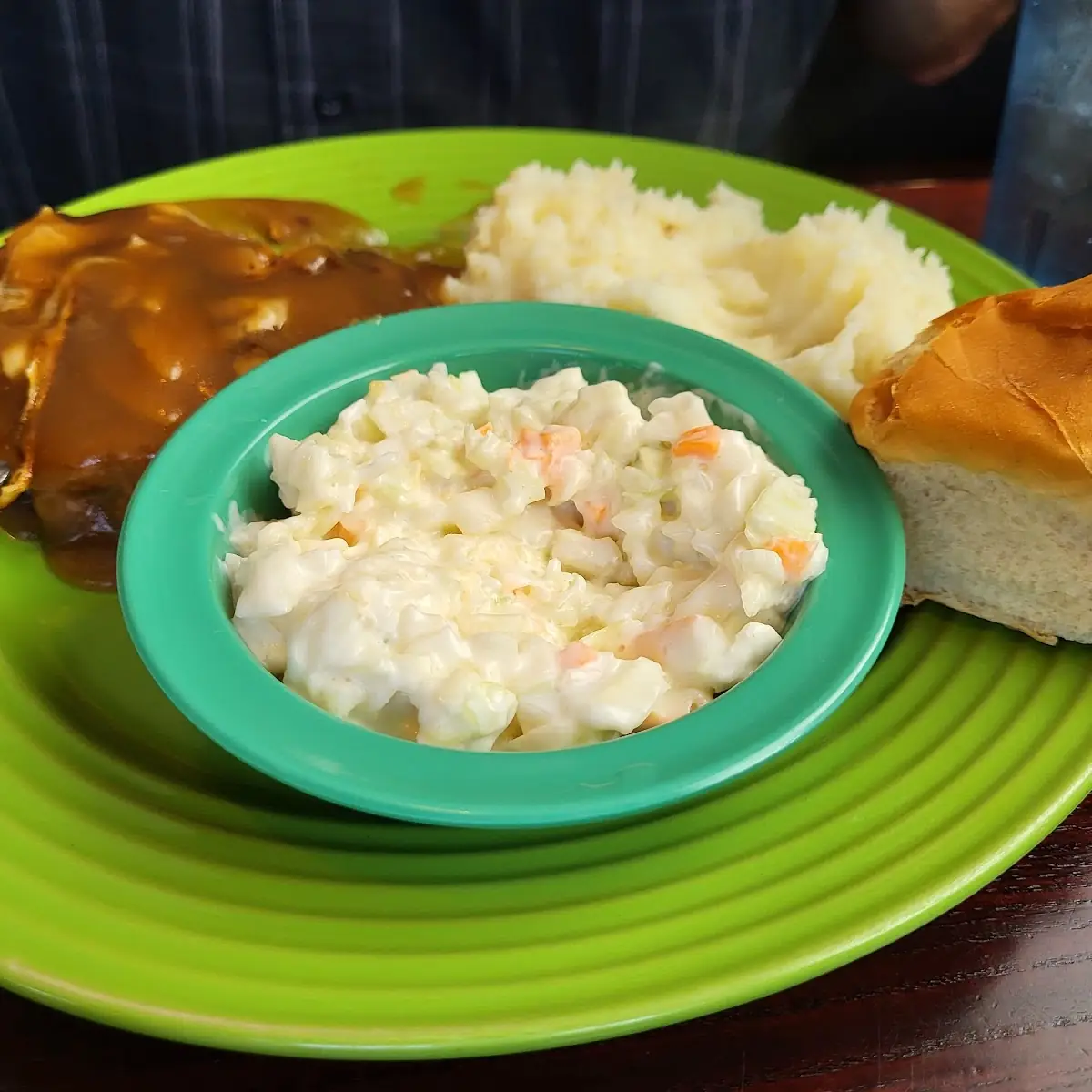 Hamburger Steak Mashed Potatoes Cole Slaw