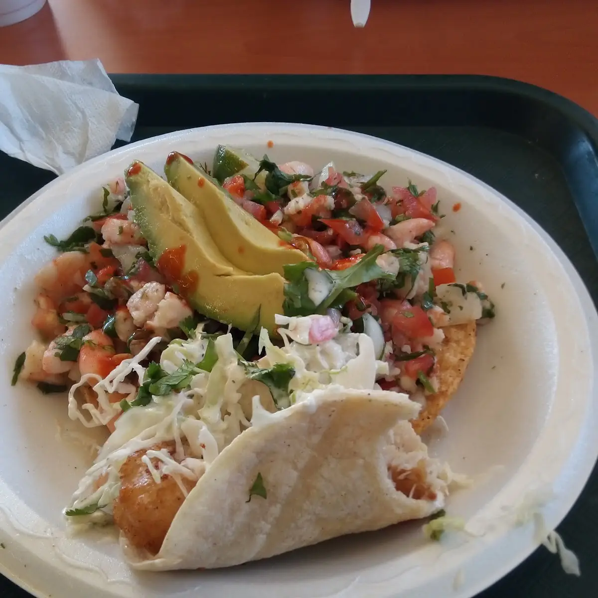 Shrimp Ceviche Tostada and Fish Tacos