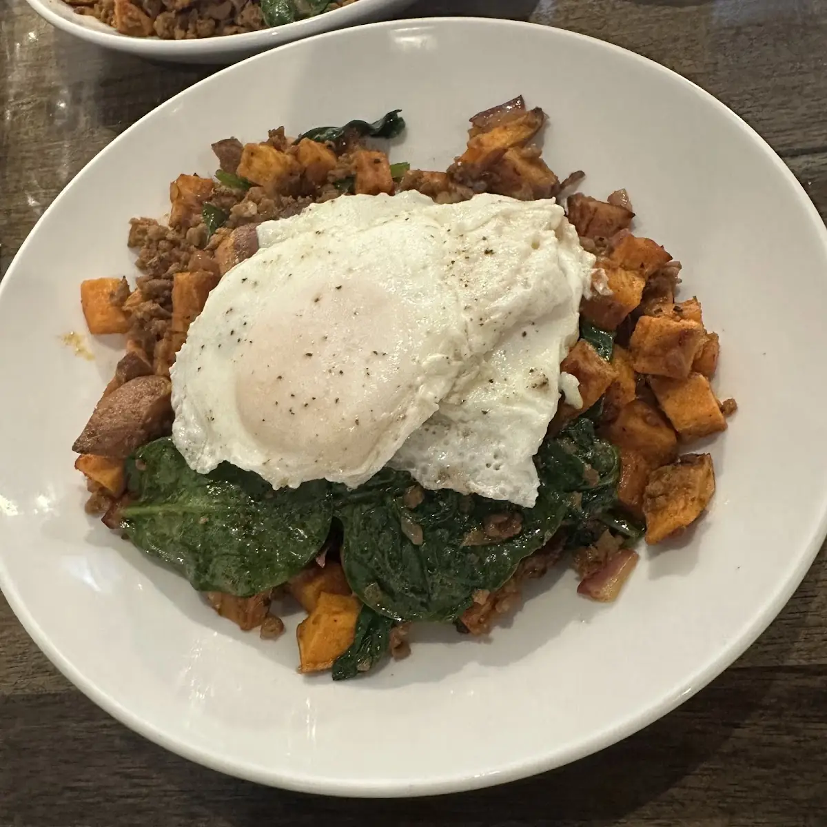 Sweet Potato Hash with Two Eggs over Easy