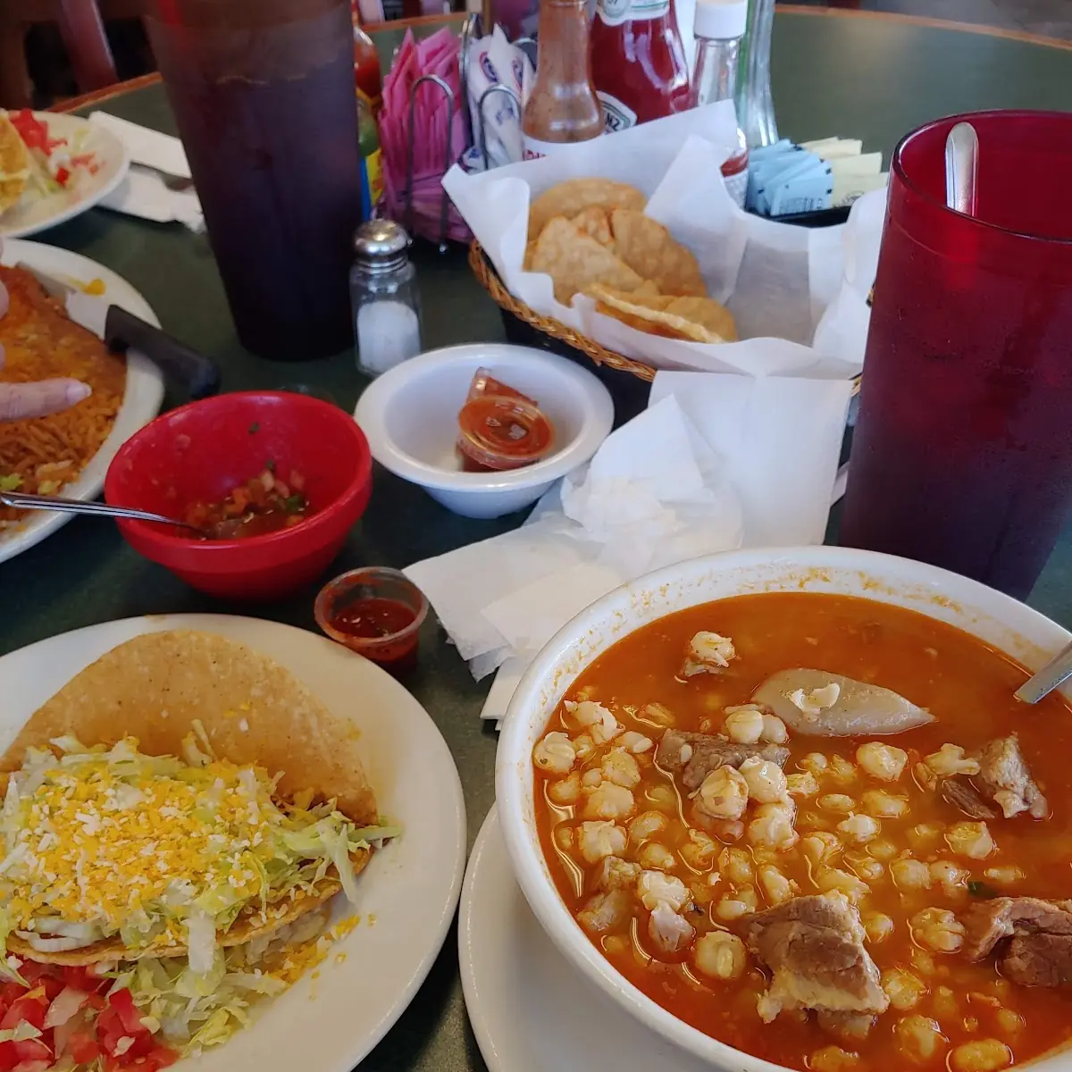 Pozole and Shredded Beef Taco