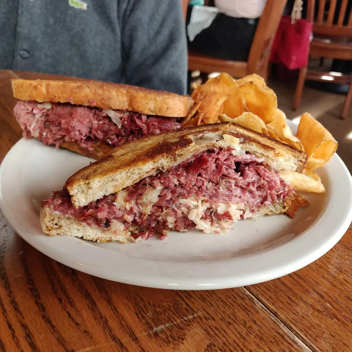 Corned Beef Reuben Burger and Fries