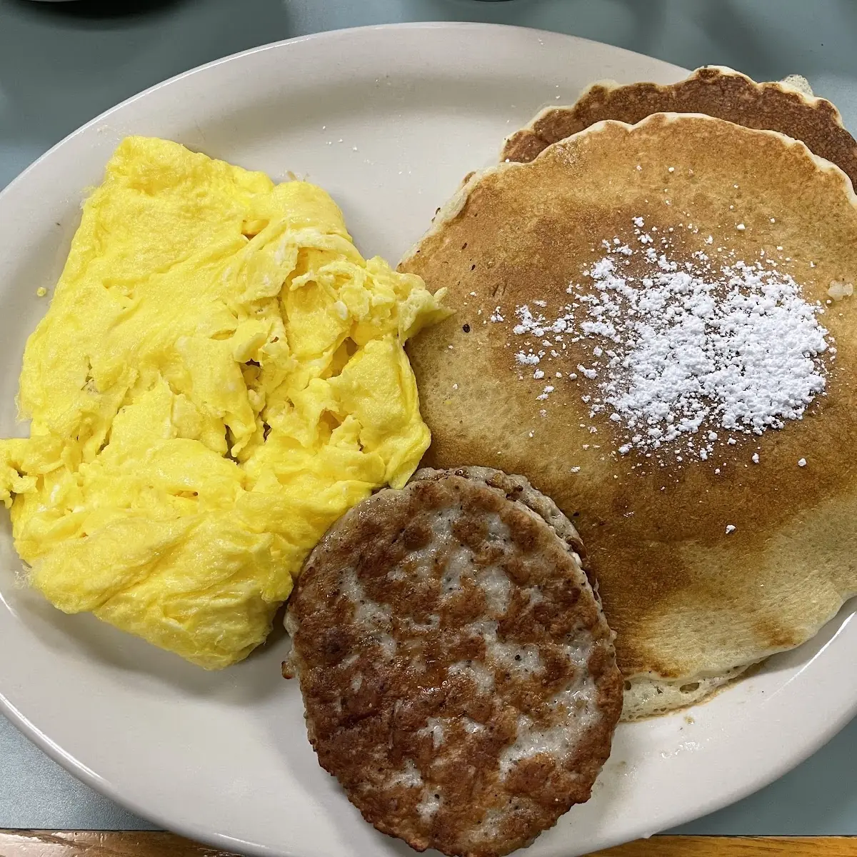 Scrambled Eggs and Sausage Patty
