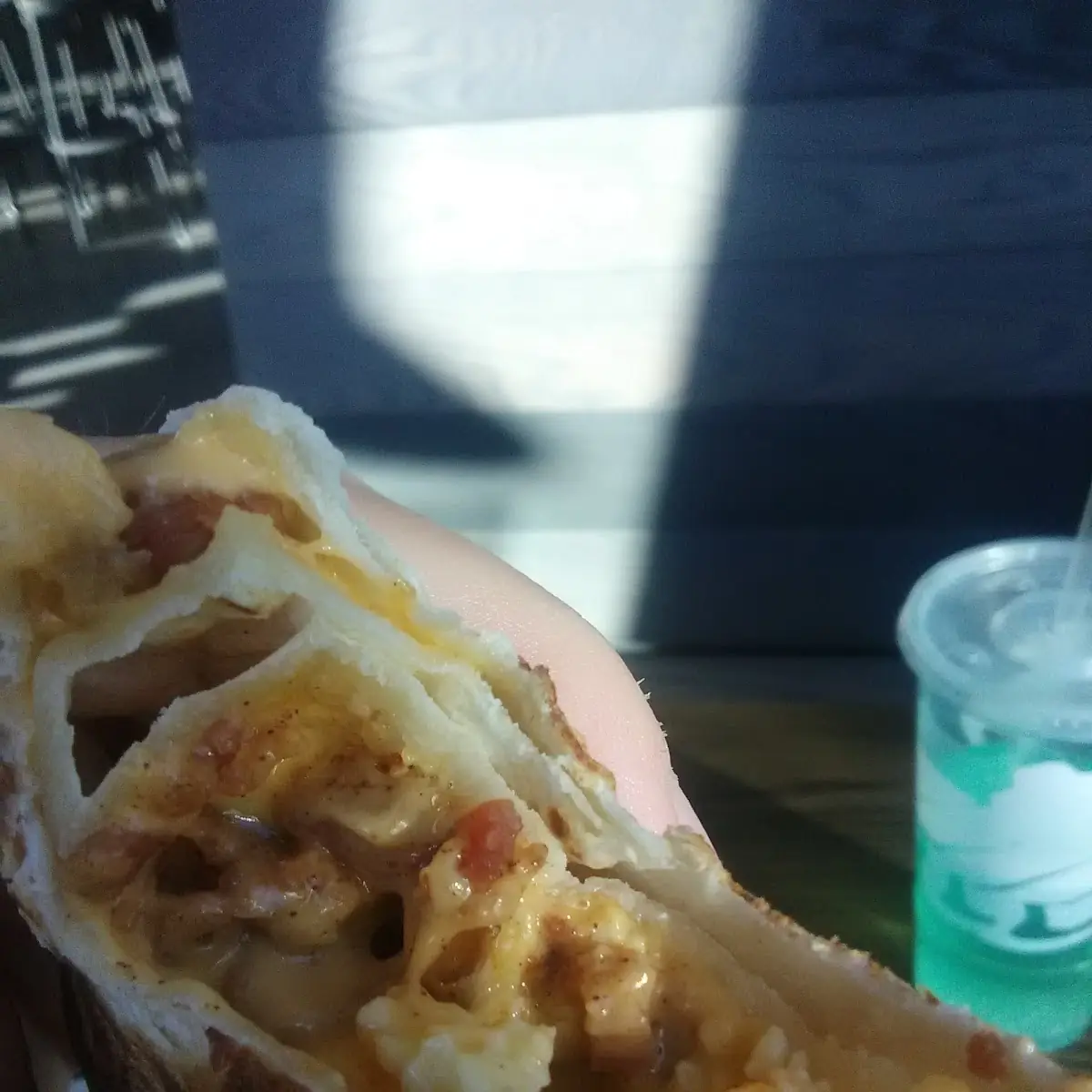 Cheesy Toasted Breakfast Burrito Bacon