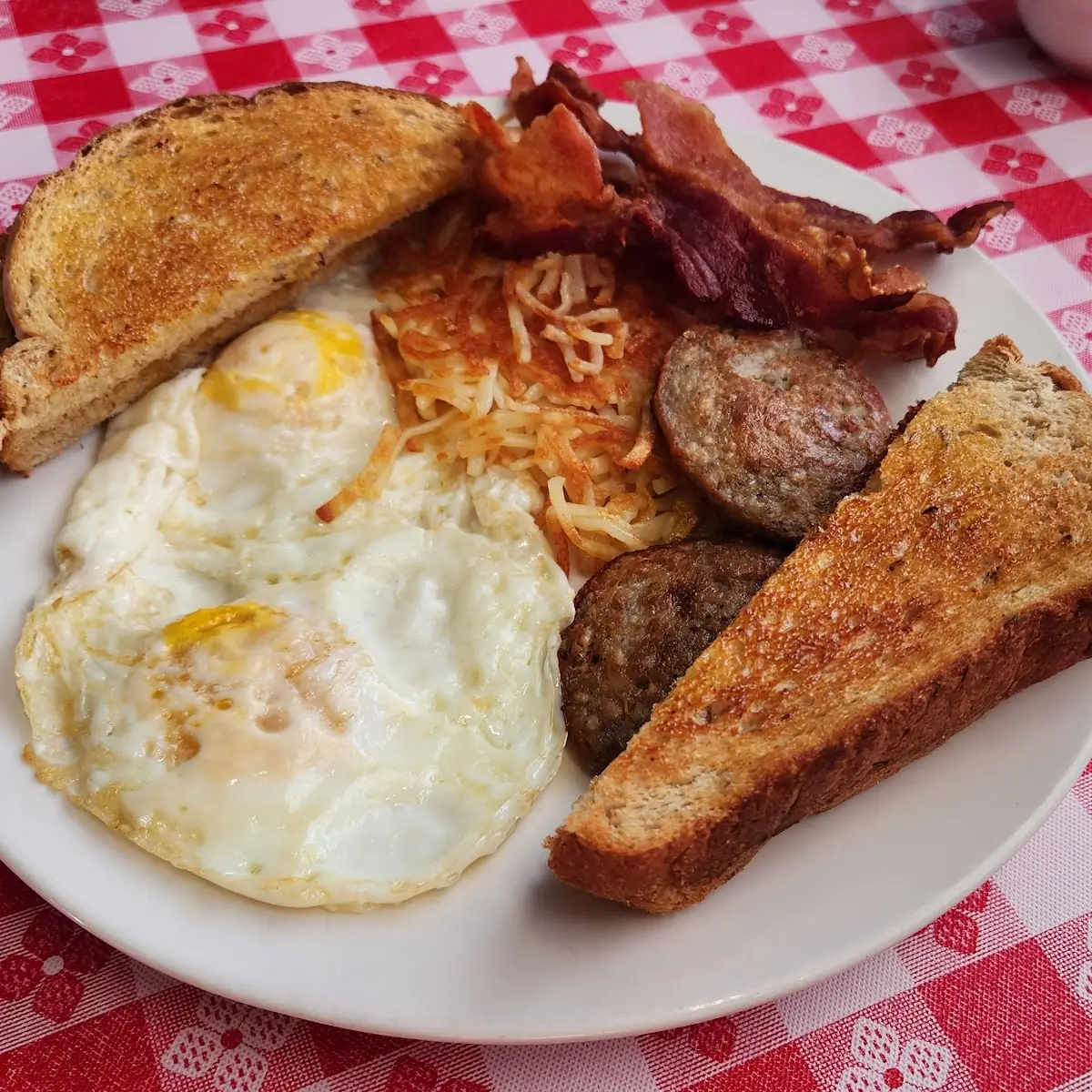 2 Eggs Bacon Sausage and Hash Browns