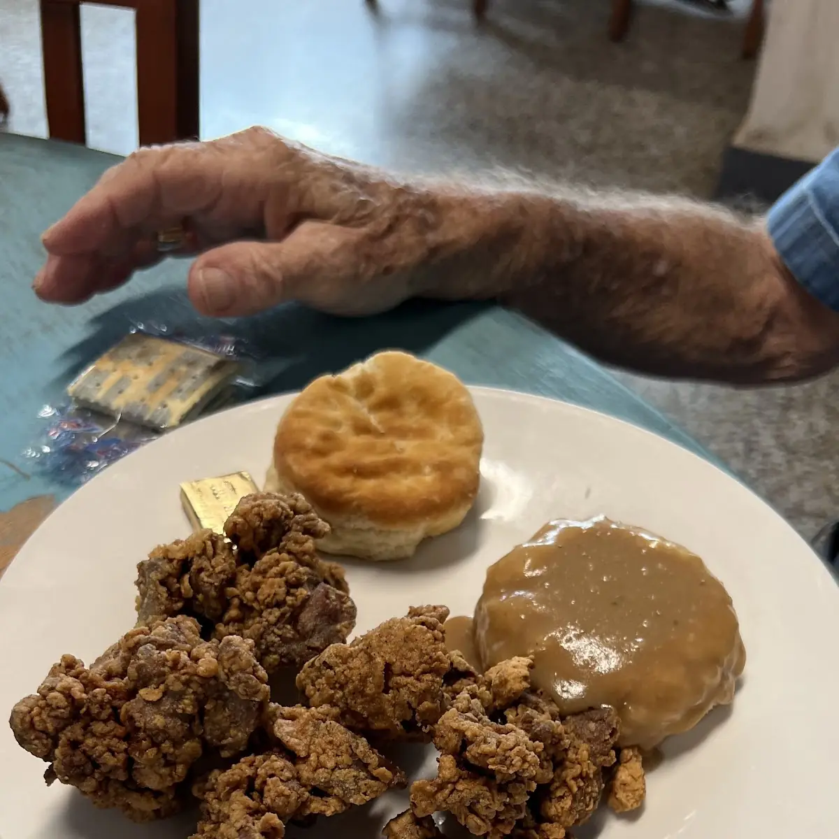Chicken Livers with Mashed Potatoes & Brown Gravy & Biscuit